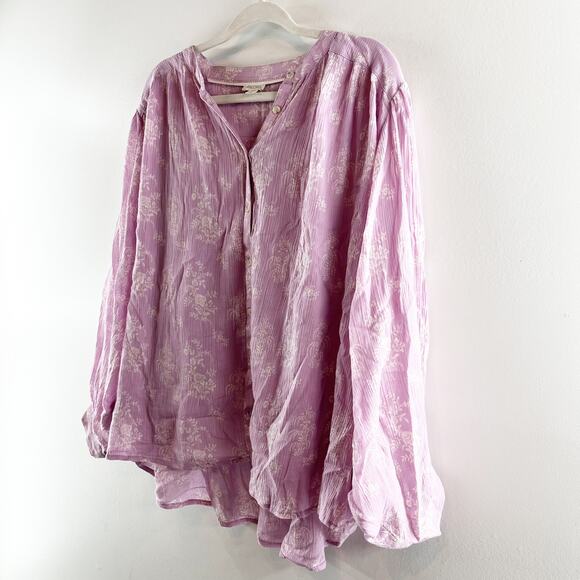 Pilcro Anthropologie The Sidney Batwing Button Up Cotton Blouse Top Pink Large - Picture 6 of 9